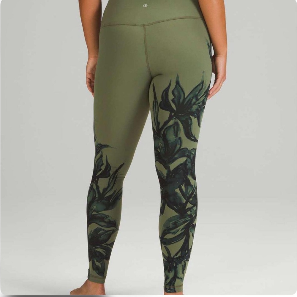 lululemon athletica Olive Green Floral-Print High-Rise Leggings